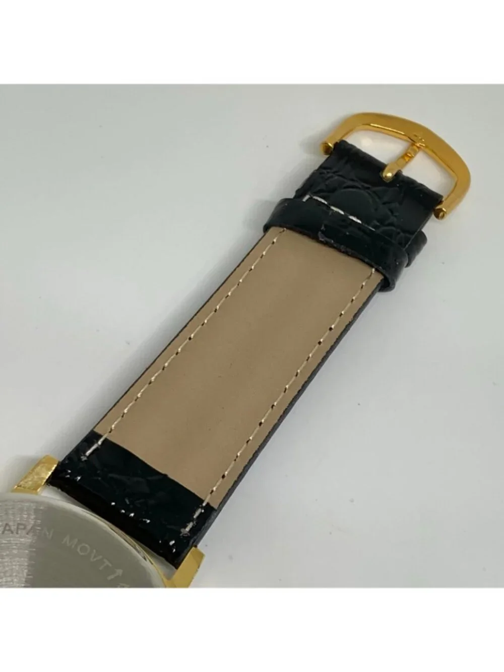 Quartz analog men’s watch gold tone 41mm easy reading black leather running